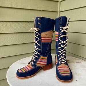 Tall Lace Up Boots from Peru Multi-Color Hip Blue